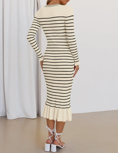 ZESICA Women's Striped Sweater Dress 2024 Fall