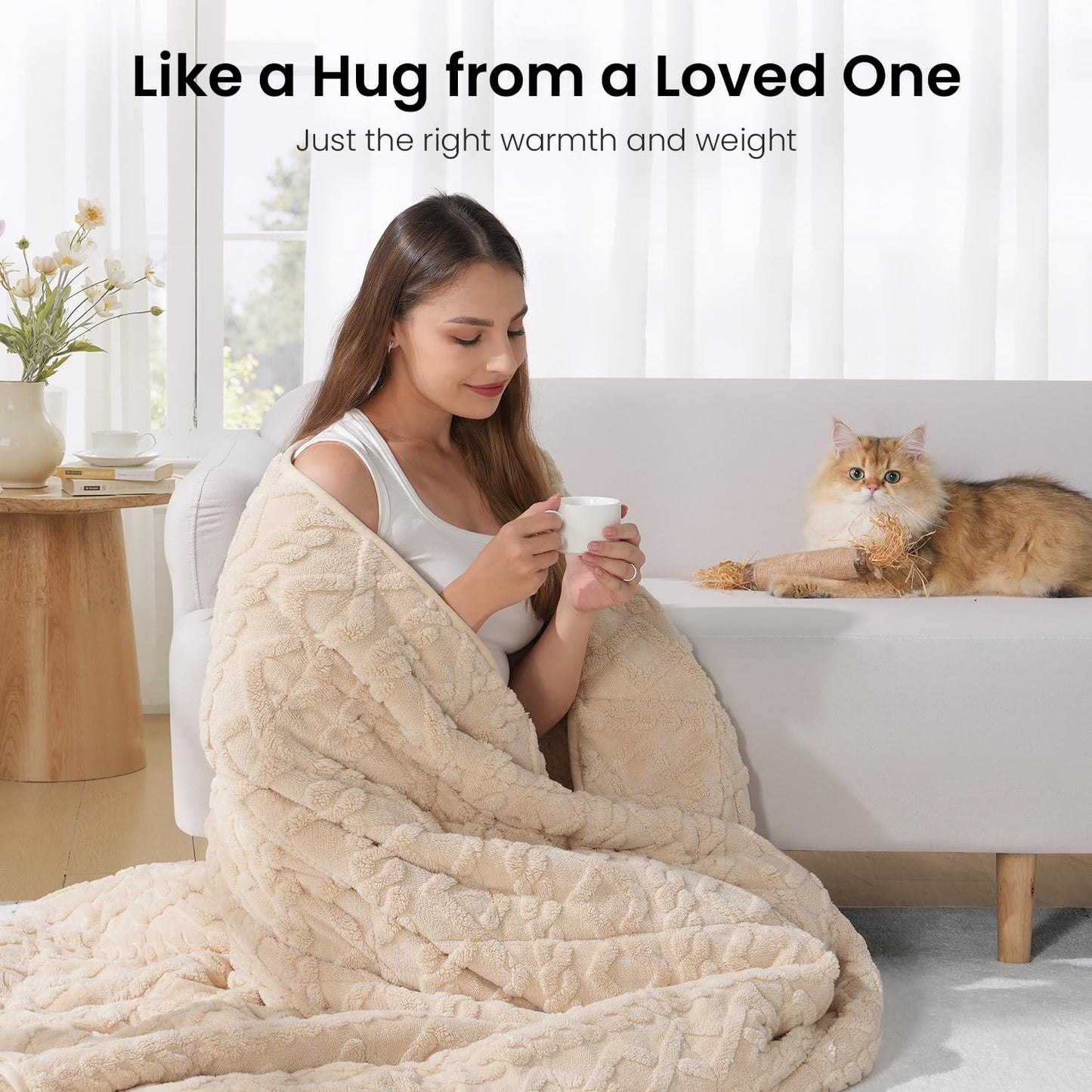 Weighted Blanket | Queen Size 15 lbs | Sherpa & Jacquard Beige