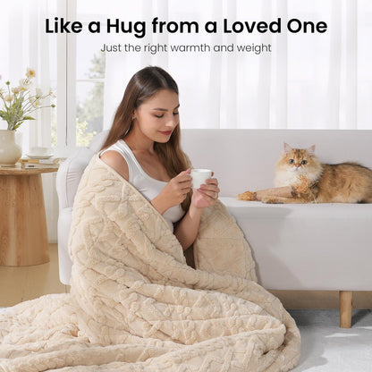 Weighted Blanket | Queen Size 15 lbs | Sherpa & Jacquard Beige