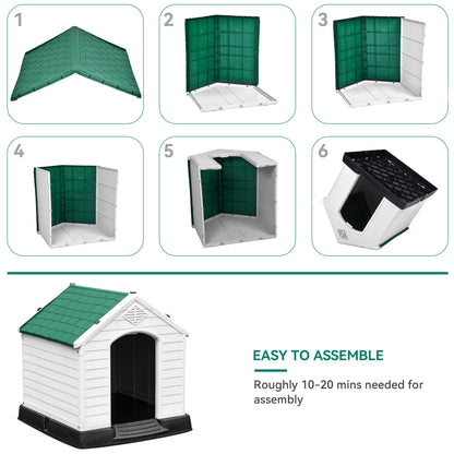 YITAHOME 34.5'' Large Plastic Dog House Outdoor Indoor Doghouse Puppy Shelter Water Resistant Easy Assembly Sturdy Dog Kennel with Air Vents and Elevated Floor (34.5''L*30.9''W*32''H, Green)