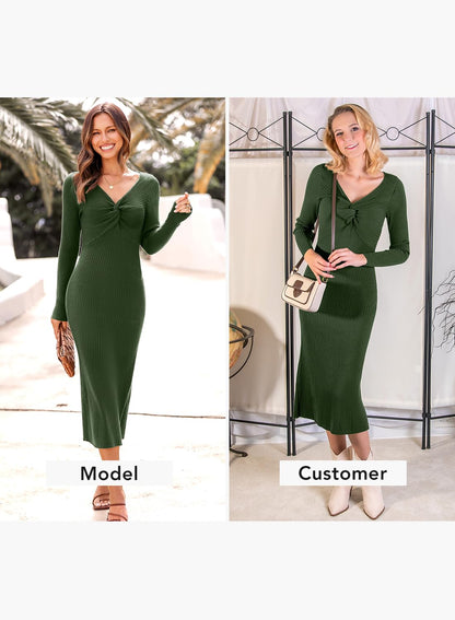 "commission eligible" Brand: MIHOLL Color: 05 Army Green Features: Premium Material: This long sleeve midi dress is made of 50% Viscose 28% Nylon 22% PBT. Soft, comfortable, skin-friendly and stretchy. The sweater dress keeps you warm and stylish in fall