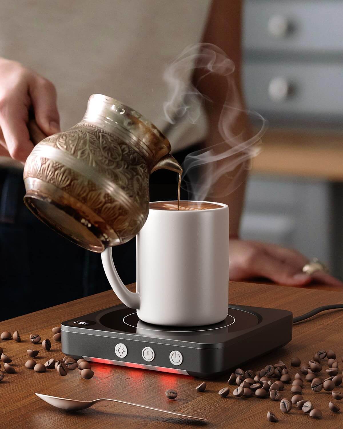 Mug Warmer - 36W Coffee Mug Warmer for Desk with Temperature Display, 2-12Hrs Auto Shut Off, Smart Candle Warmer - Ideal Coffee Gifts Accessories Keep Beverages Coffee Warmer (Black)