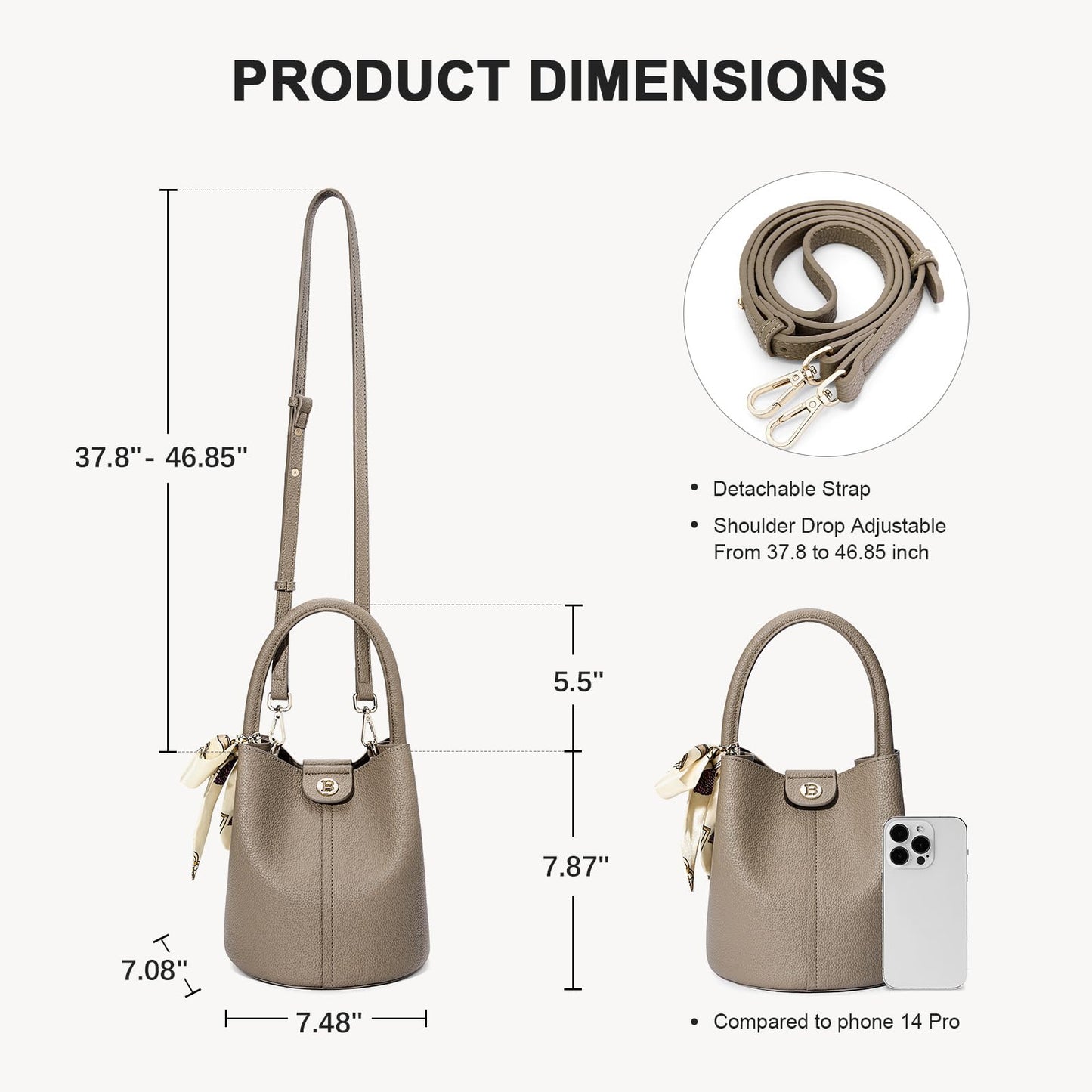 BOSTANTEN Small Crossbody Bags for Women Vegan Leather Mini Bucket Handbag Removable Shoulder Strap Camel Brown