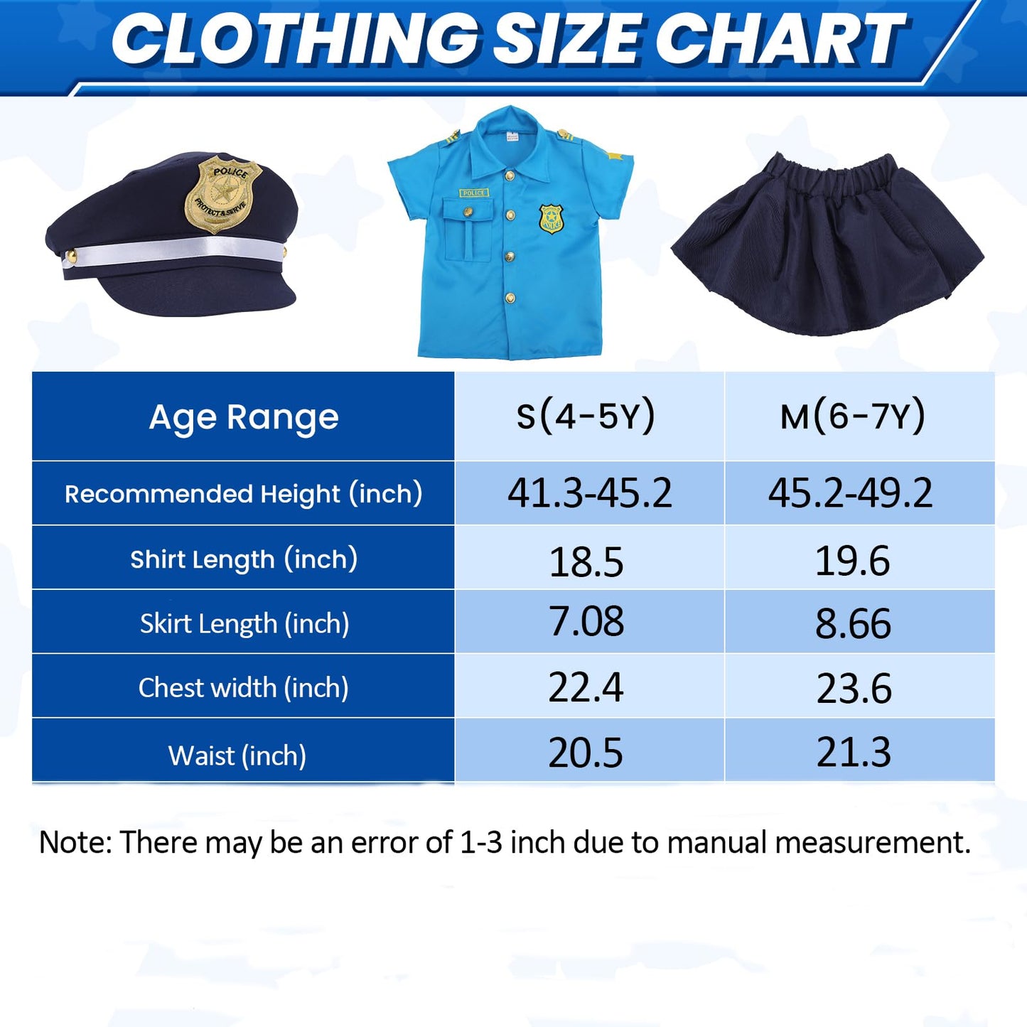 Skirfy 15PCS Halloween Costumes for Girls,Police Costume for Kids Girls,Kids Police Officer Costume