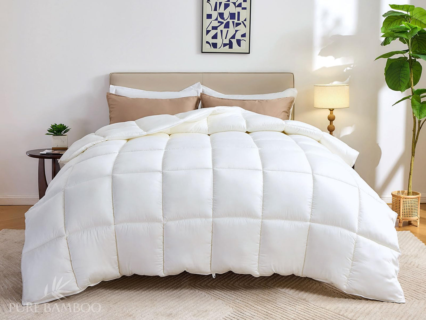 Pure Bamboo Duvet Insert King Size (106x92 in) - Ultra Soft Quilted Duvet Insert with 8 Corner & Side Loops, Double Stitching, Satin Piping - Luxuriously Soft (King, Heavyweight)