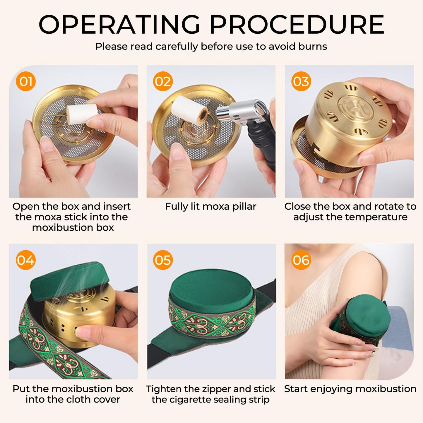 Moxluck Copper Moxa Box with Bag Set, Copper Tank Moxibustion Treatment Tool