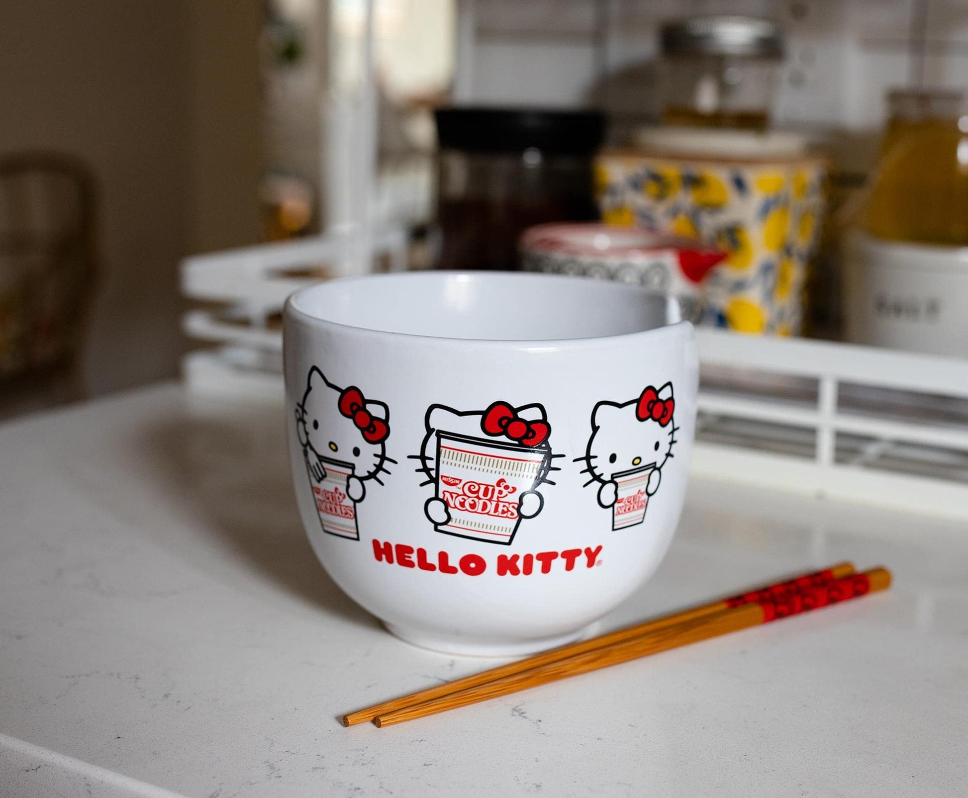 Hello Kitty Ceramic Ramen Noodle Rice Bowl with Chopsticks