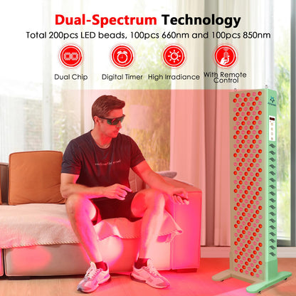 Red Light Therapy for Body, 200 LEDs Red Light Therapy Device Lamp with Red Light 660nm & Infrared Light 850nm for Face Body Pain Relief with Timer, Controller