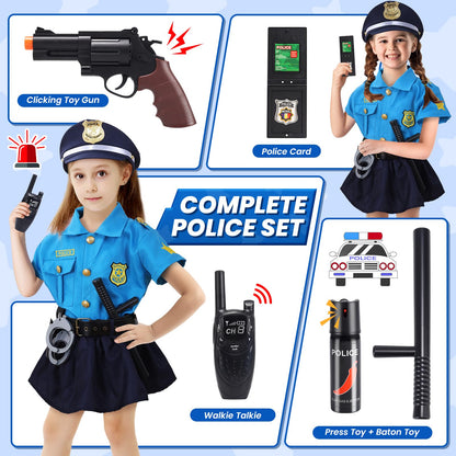 Skirfy 15PCS Halloween Costumes for Girls,Police Costume for Kids Girls,Kids Police Officer Costume