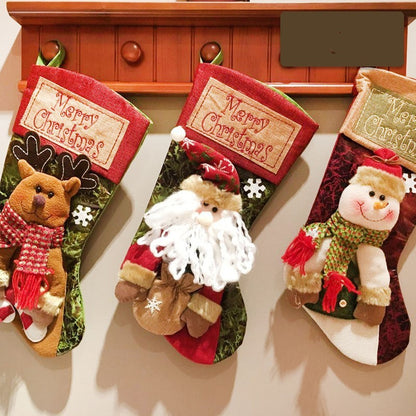 Add a touch of winter wonderland to your holiday decor with this Christmas stocking featuring charming reindeer, Santa, and snowman designs. Beautifully crafted to adorn your mantle or hang from your tree, this stocking is a must-have for a luxurious and