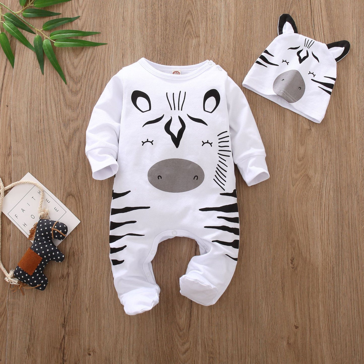 Infant to Toddler Zebra Print Foot-wrapped Cotton Jumpsuit