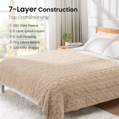 Weighted Blanket | Queen Size 15 lbs | Sherpa & Jacquard Beige