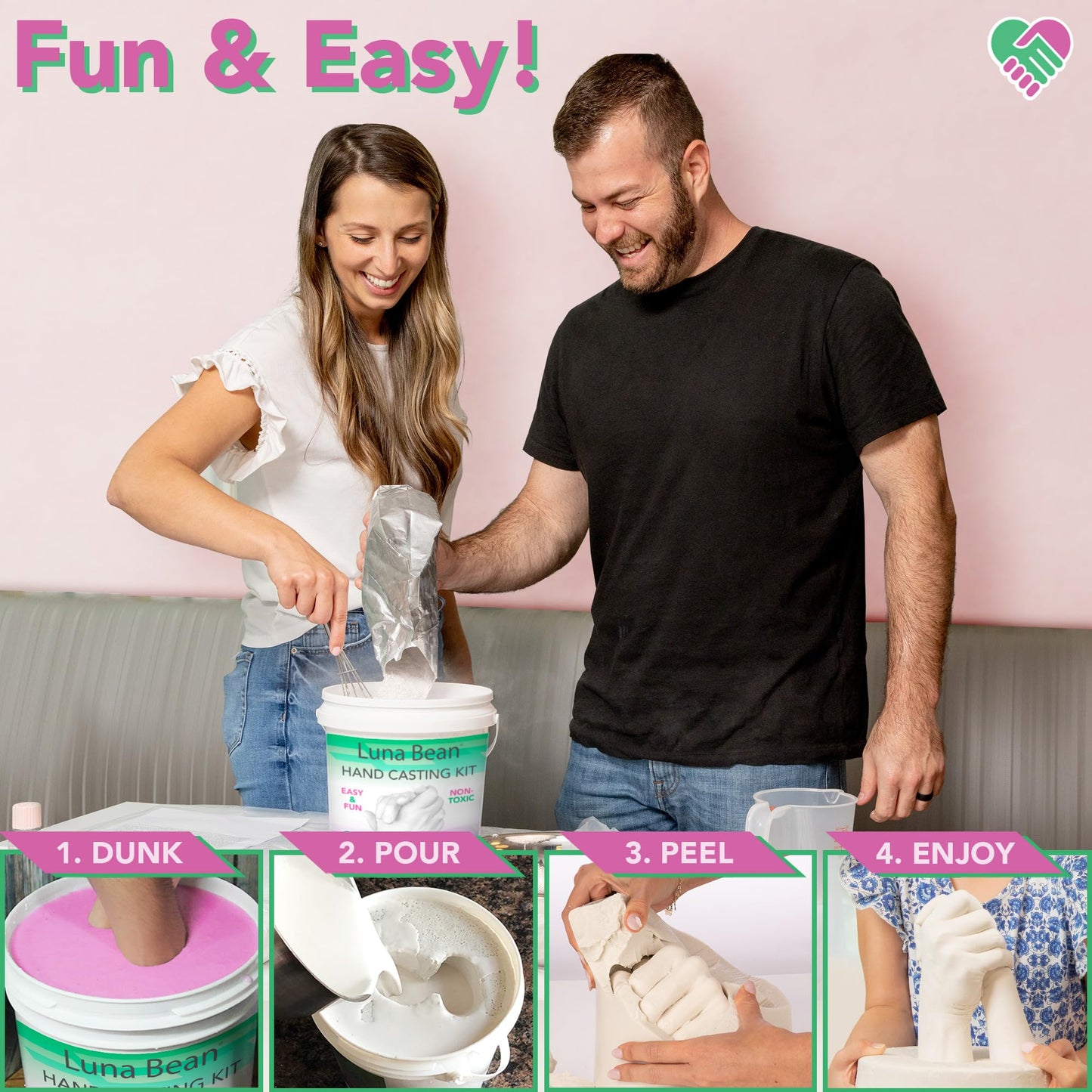 Brand: Luna Bean Color: white Features: COUPLES SIZE! Our Hand Casting Kit is the ideal couple’s gift to capture the moment between you and your loved one. Create a timeless keepsake with this unique gift to treasure for years to come. A fun and special g