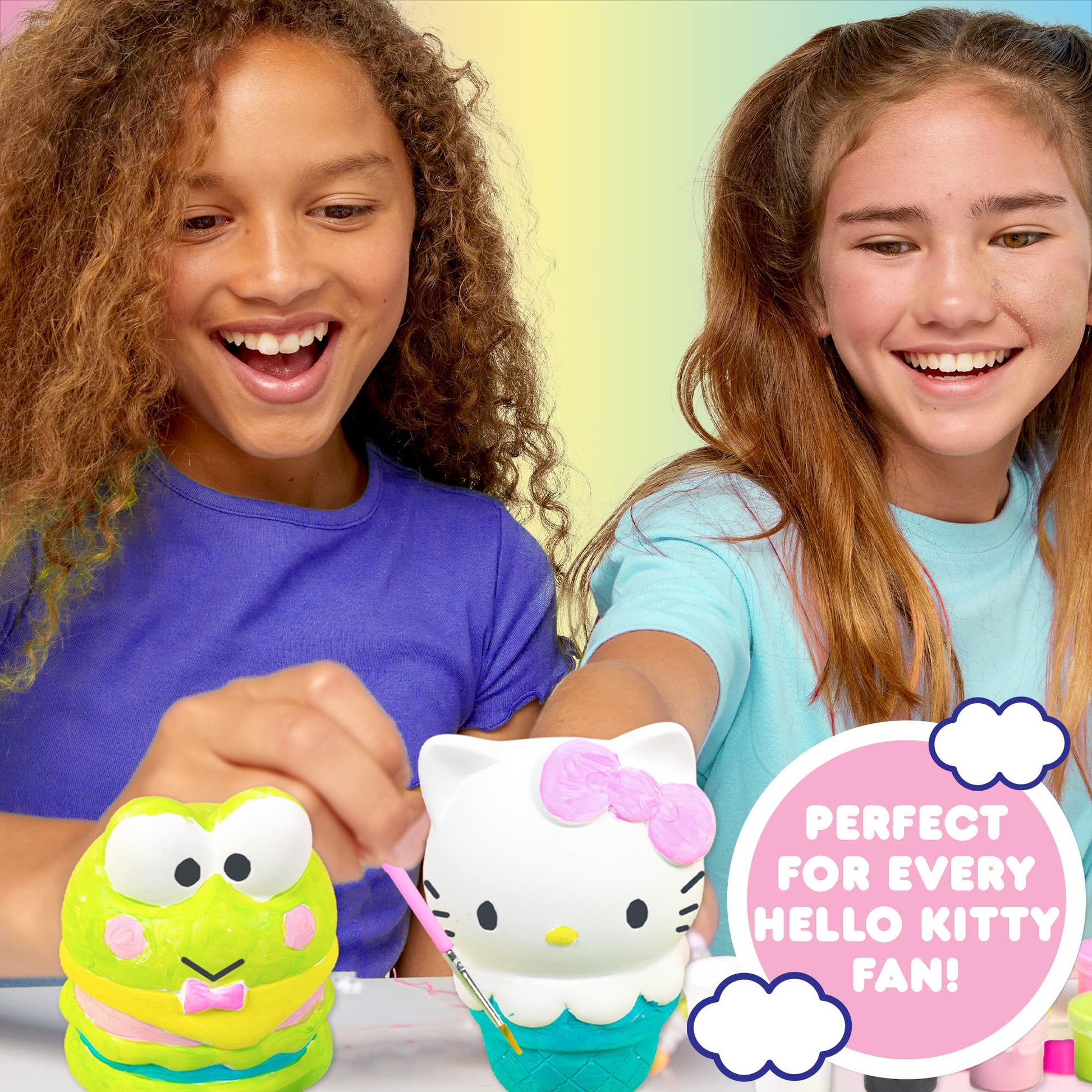 Hello Kitty and Friends Paint Your Own Figurines Arts and Crafts Kit, Ceramic Paintable Hello Kitty & Keroppi, Kawaii Painting Kit for Kids( & adults) Ages 8+