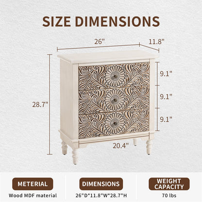 COSIEST 3 Drawers Accent Dresser, Vintage Small Accent Chest with 4 Wood Legs, Free-Standing Buffet Server Nightstand End Table for Bedroom, Living Room, Entryway