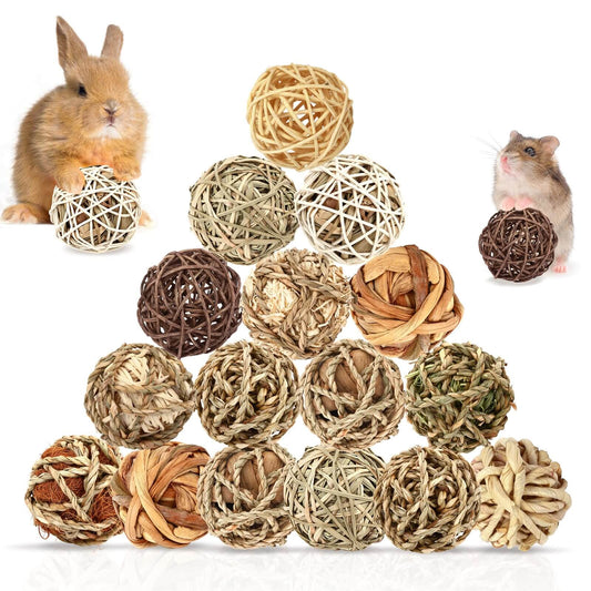 Bunny Chew Grass Balls, Rolling Chew Toys for Small Animals 16 pc