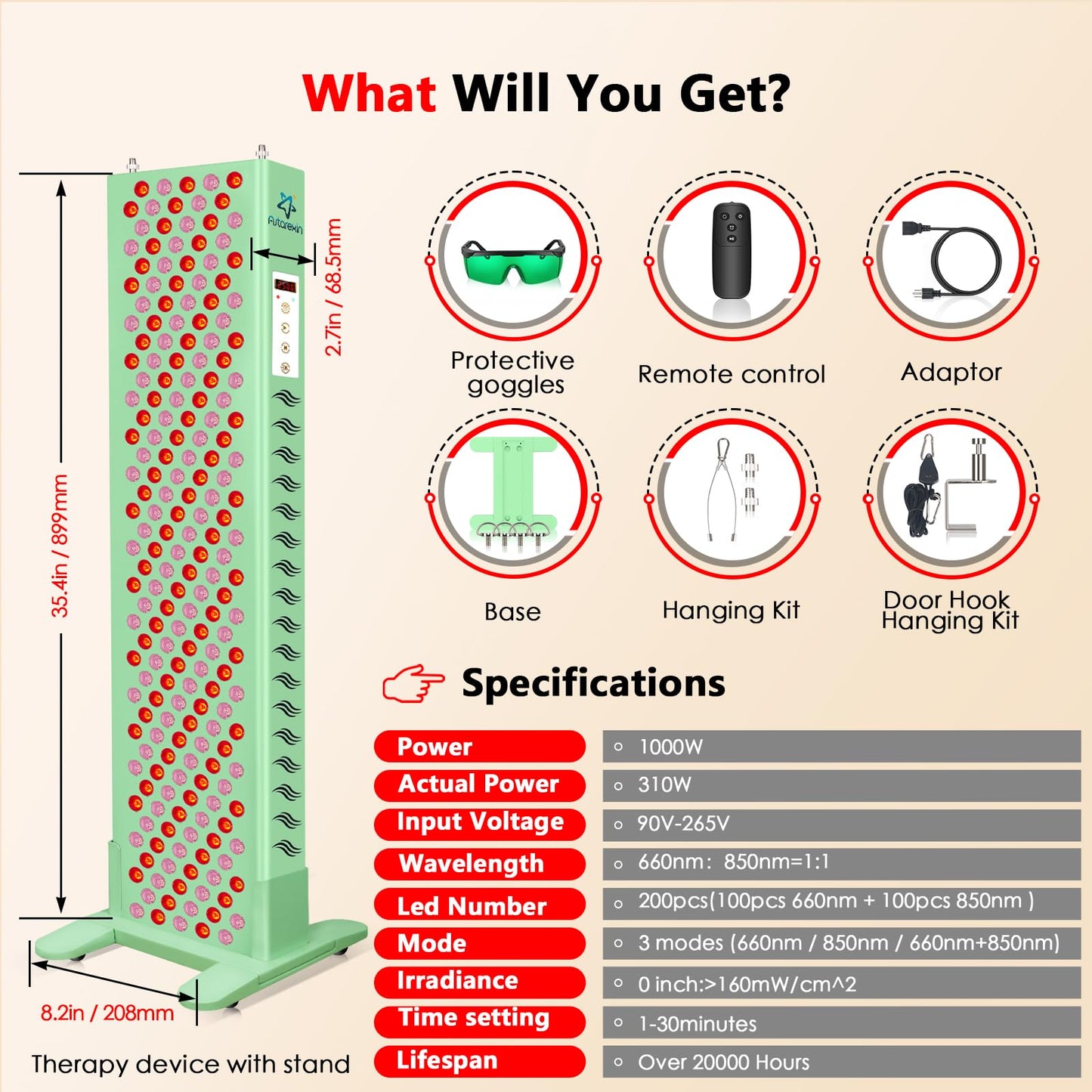 Red Light Therapy for Body, 200 LEDs Red Light Therapy Device Lamp with Red Light 660nm & Infrared Light 850nm for Face Body Pain Relief with Timer, Controller