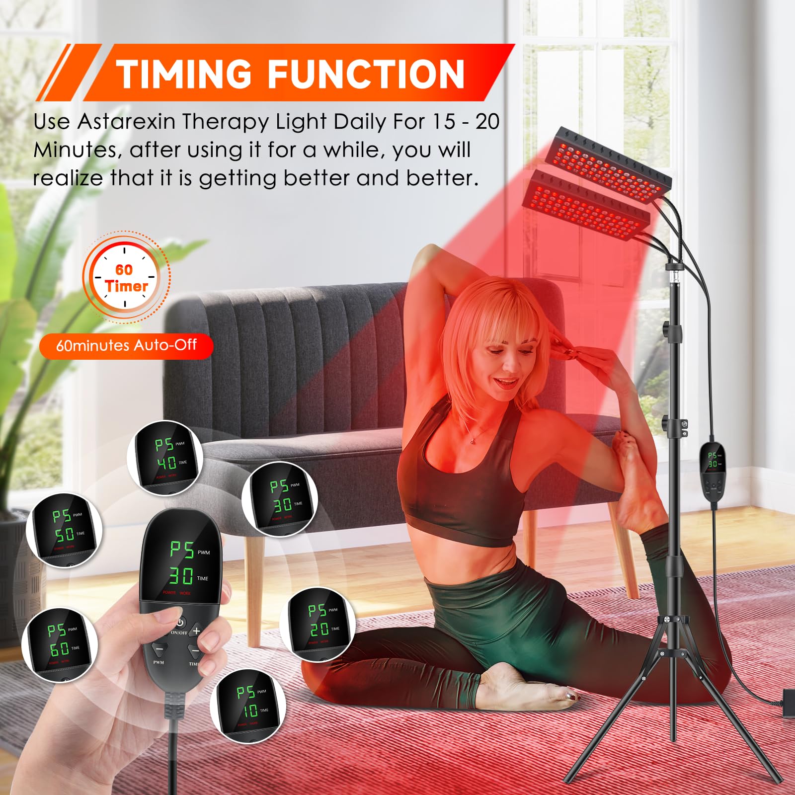 "Sponsored" Brand: Astarexin Color: Black Features: 【Powerful Home Use Red Light Therapy Device】 -150PCS, 5 Levels Power Choice, total 55W Powerful red light lamp. Red therapy light shoots like lightning straight into our tissues and cells which doubles t