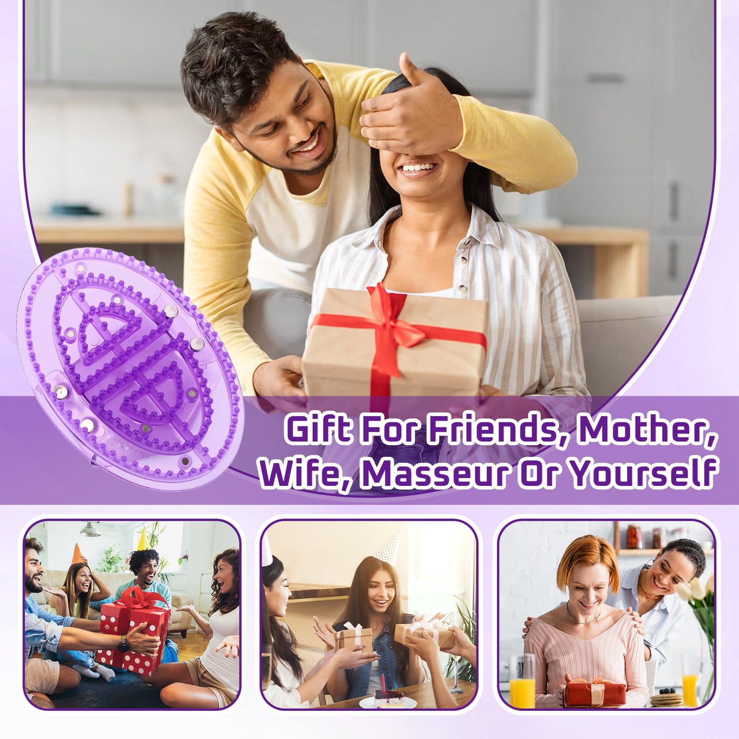 LemonRoad 2 Pcs Meridian Massage Brushes Silicone Massage Body Brush for Belly Back Leg Full Body Spa Massager Relaxation with Flexible Measuring Tape (Purple)