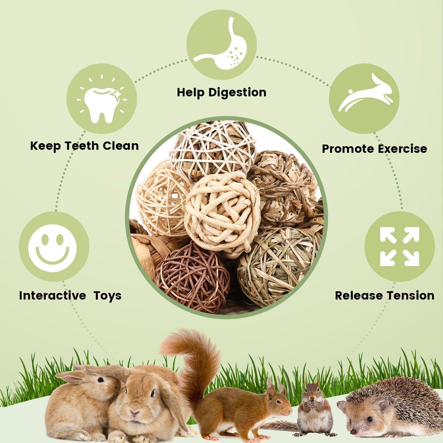 Bunny Chew Grass Balls, Rolling Chew Toys for Small Animals 16 pc