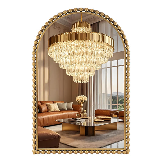 CAVINHOME 24x36 Inch Arched Wall Mirror with Bold Antique Gold Beaded Frame, Decorative Vintage Mirror for Living Room, Entryway or Fireplace Mantel, Bathroom Wall Decor Mirror