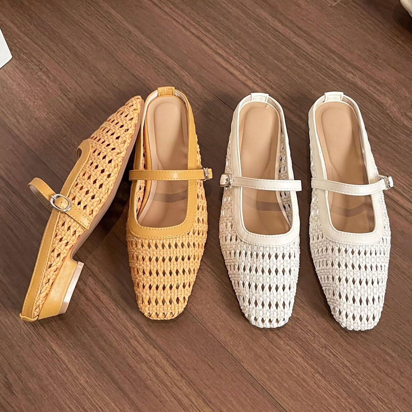 Women's Flat Mules Woven Closed Toe Mesh Slippers