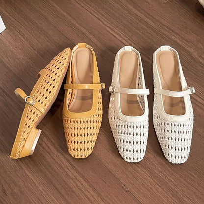 Women's Flat Mules Woven Closed Toe Mesh Slippers