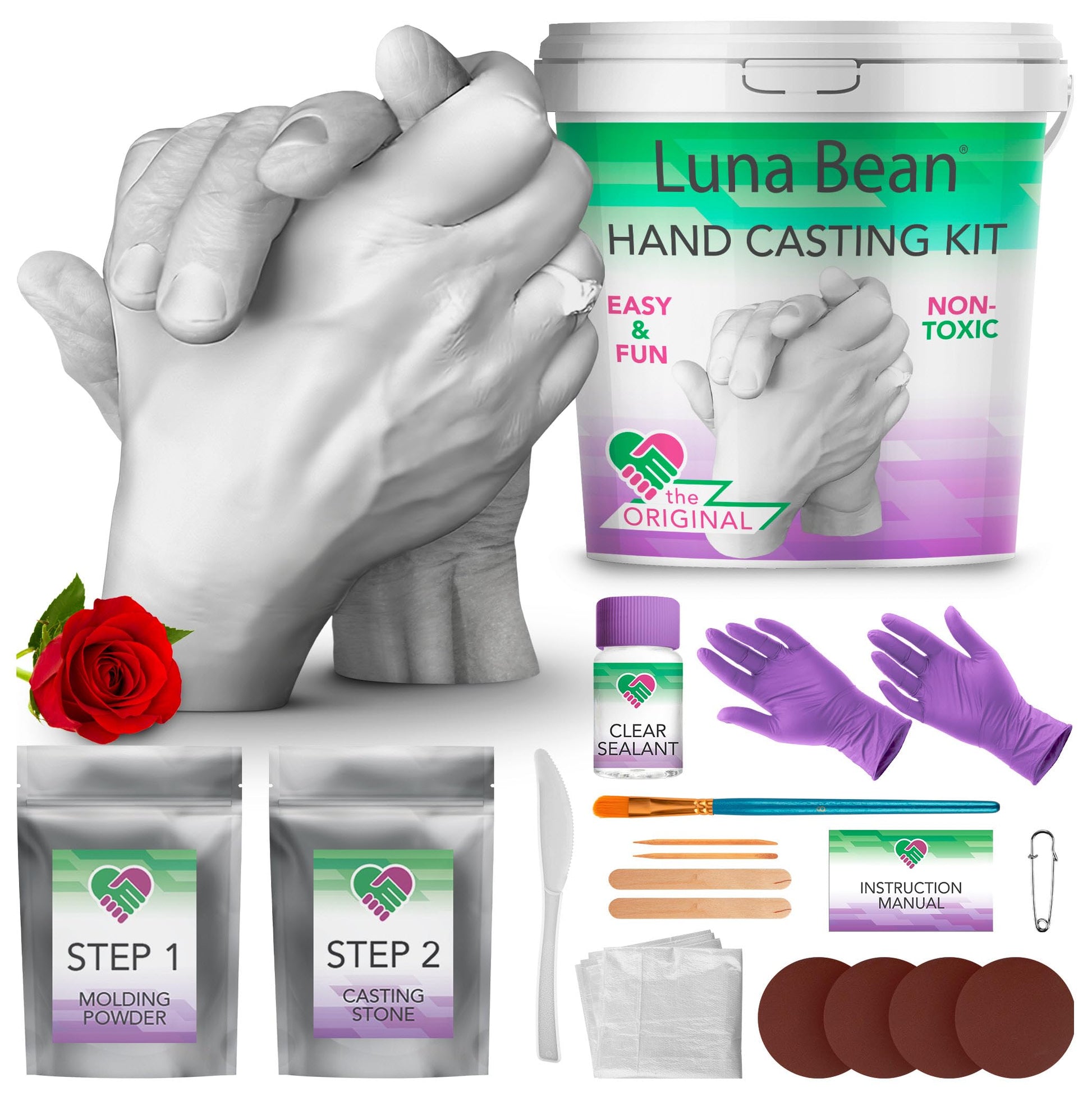 Brand: Luna Bean Color: white Features: COUPLES SIZE! Our Hand Casting Kit is the ideal couple’s gift to capture the moment between you and your loved one. Create a timeless keepsake with this unique gift to treasure for years to come. A fun and special g