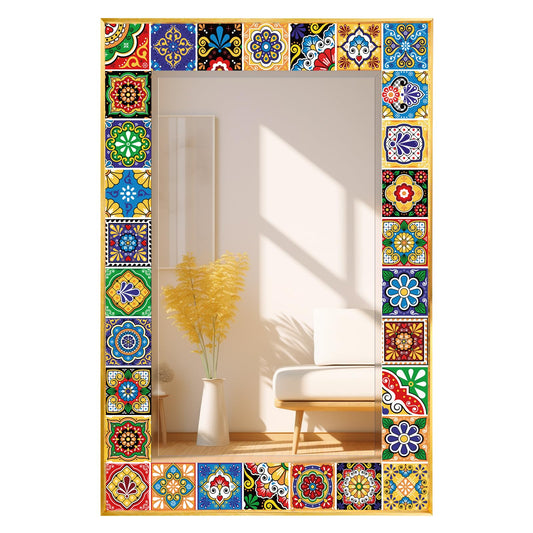 Little kuku Mosaic Mirror 24x36inch Vintage Style Wall Mirror, Handmade Glass Tiles Moroccan Mirror for Home Decor, Boho Chic Accent Mirror for Living Room,Bathroom,Vanity