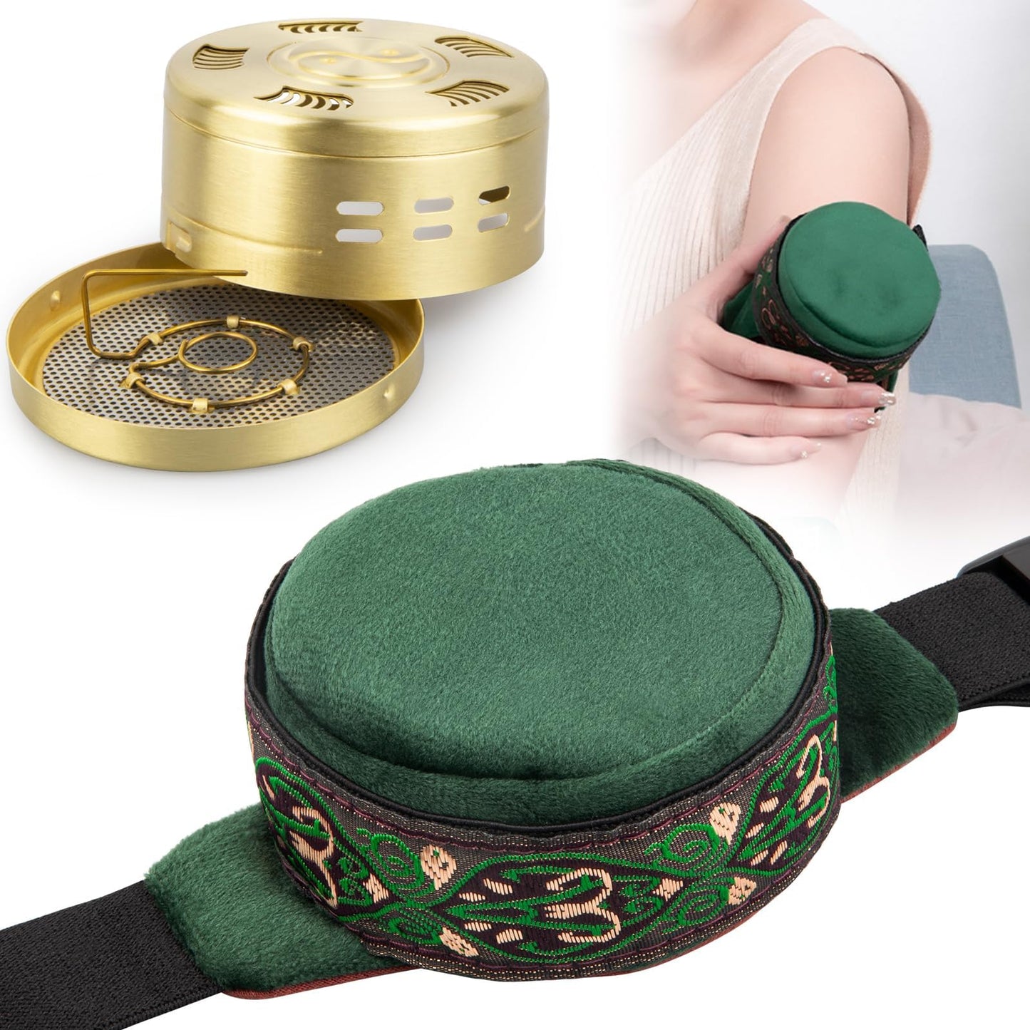 Moxluck Copper Moxa Box with Bag Set, Copper Tank Moxibustion Treatment Tool