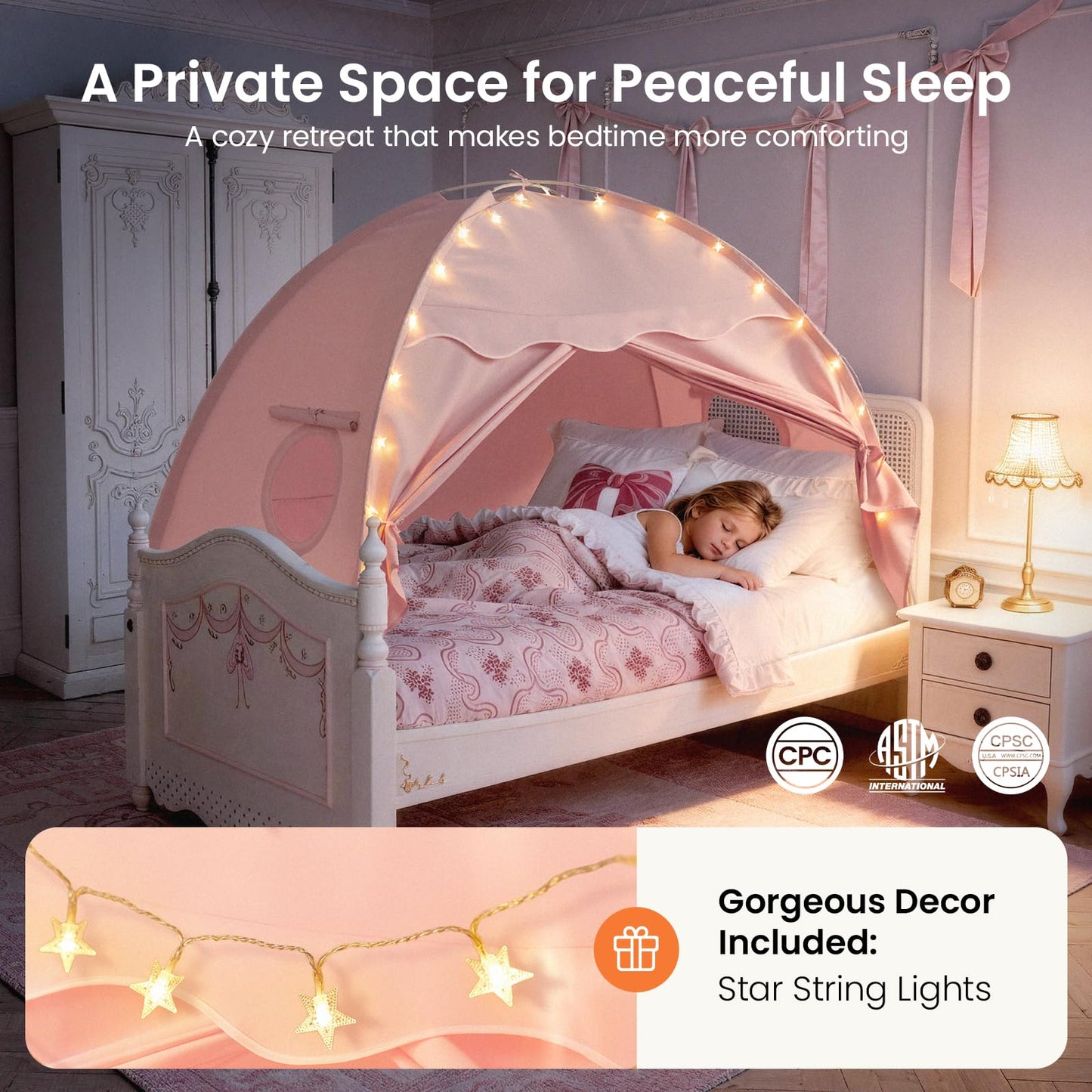 Tiny Land Twin Bed Tent for Kids, 77" x 40" x 46" Pink Play Tent