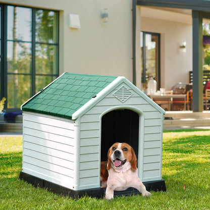 YITAHOME 34.5'' Large Plastic Dog House Outdoor Indoor Doghouse Puppy Shelter Water Resistant Easy Assembly Sturdy Dog Kennel with Air Vents and Elevated Floor (34.5''L*30.9''W*32''H, Green)