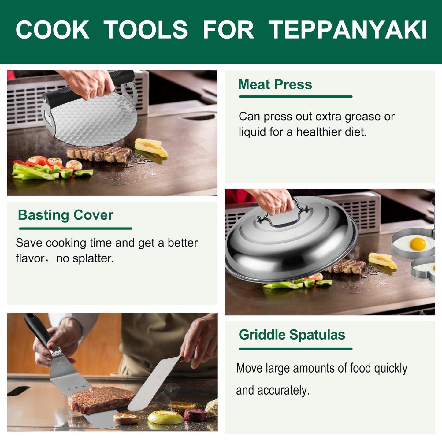 Grilljoy 46PC Griddle Accessories Set with Robust Plastic Handle, All-in-One Griddle Tools Kit