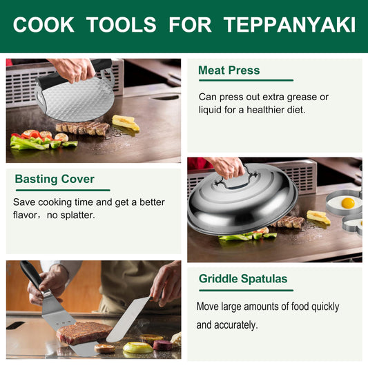 Grilljoy 46PC Griddle Accessories Set with Robust Plastic Handle, All-in-One Griddle Tools Kit