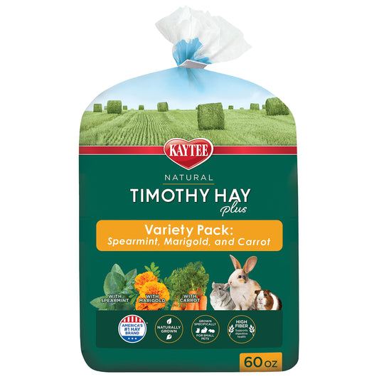 Kaytee Timothy Hay Plus Spearmint/Marigold/Carrot 3 Flavor Variety Pack for Small Pets