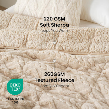 Weighted Blanket | Queen Size 15 lbs | Sherpa & Jacquard Beige