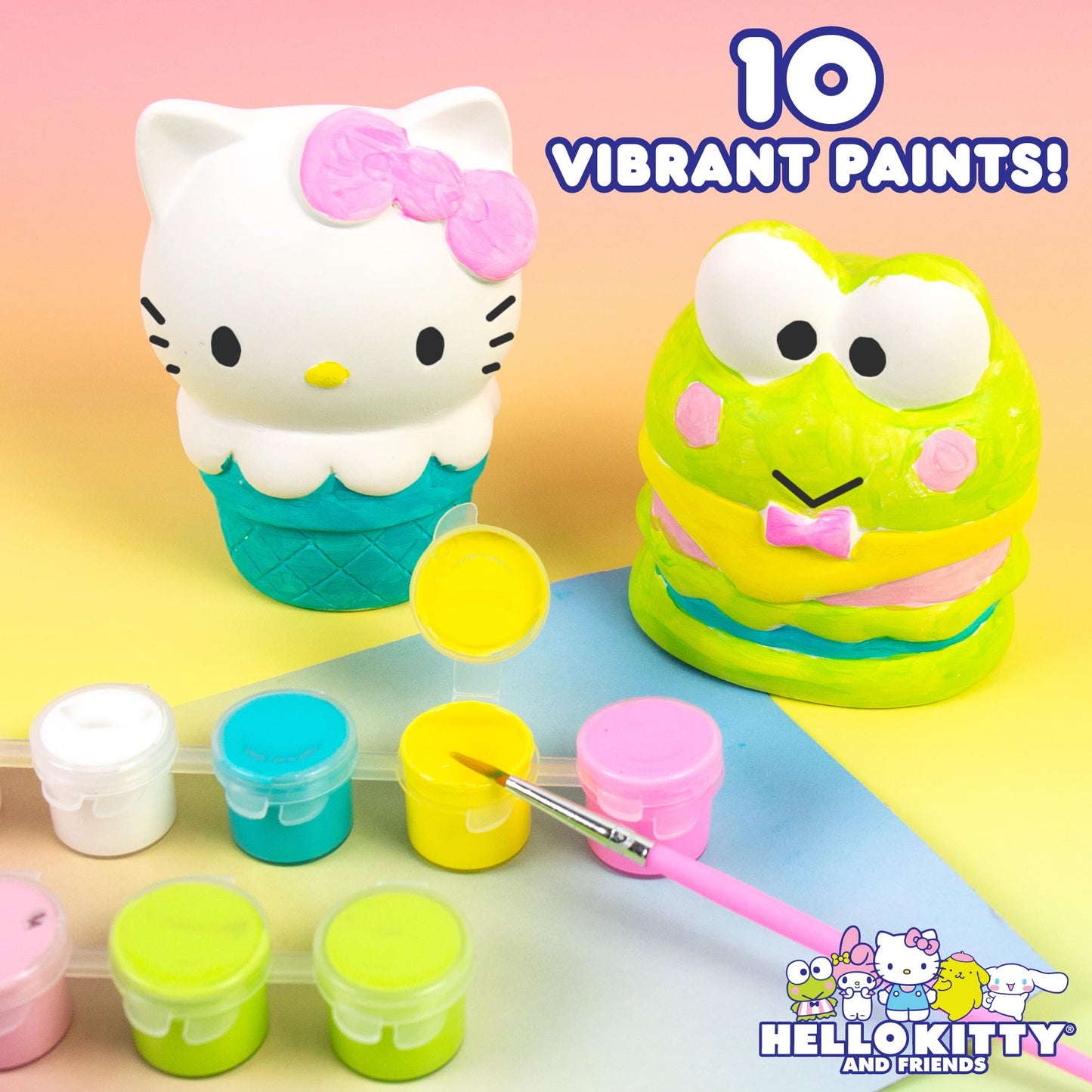 Hello Kitty and Friends Paint Your Own Figurines Arts and Crafts Kit, Ceramic Paintable Hello Kitty & Keroppi, Kawaii Painting Kit for Kids( & adults) Ages 8+