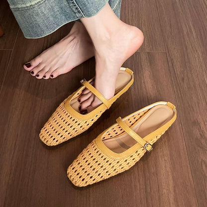 Women's Flat Mules Woven Closed Toe Mesh Slippers