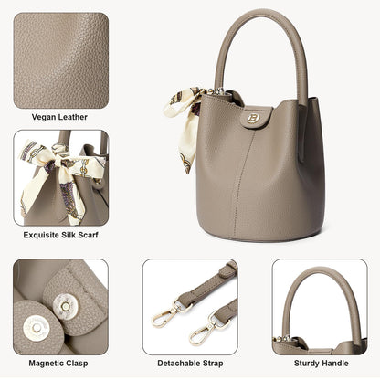 BOSTANTEN Small Crossbody Bags for Women Vegan Leather Mini Bucket Handbag Removable Shoulder Strap Camel Brown