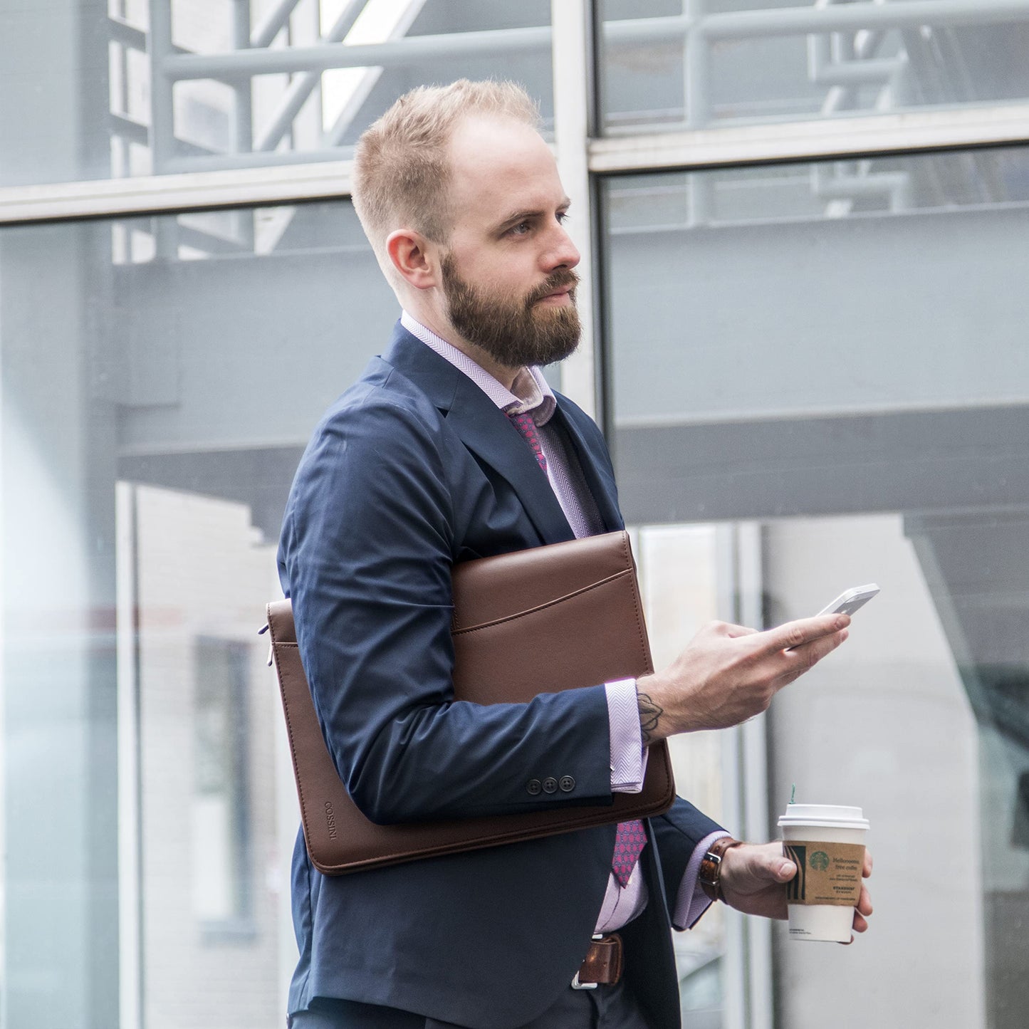 COSSINI Brown Padfolio: Superior PU leather, solar calculator, smart storage, tablet sleeve, sleek design, perfect for professionals.