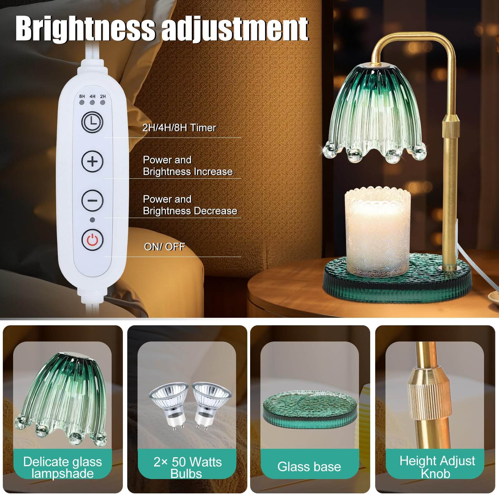 Maromamix Candle Warmer Lamp with Timer - Electric Wax Melt Warmer with Adjustable Height and Dimmer for Scented Candle Wax