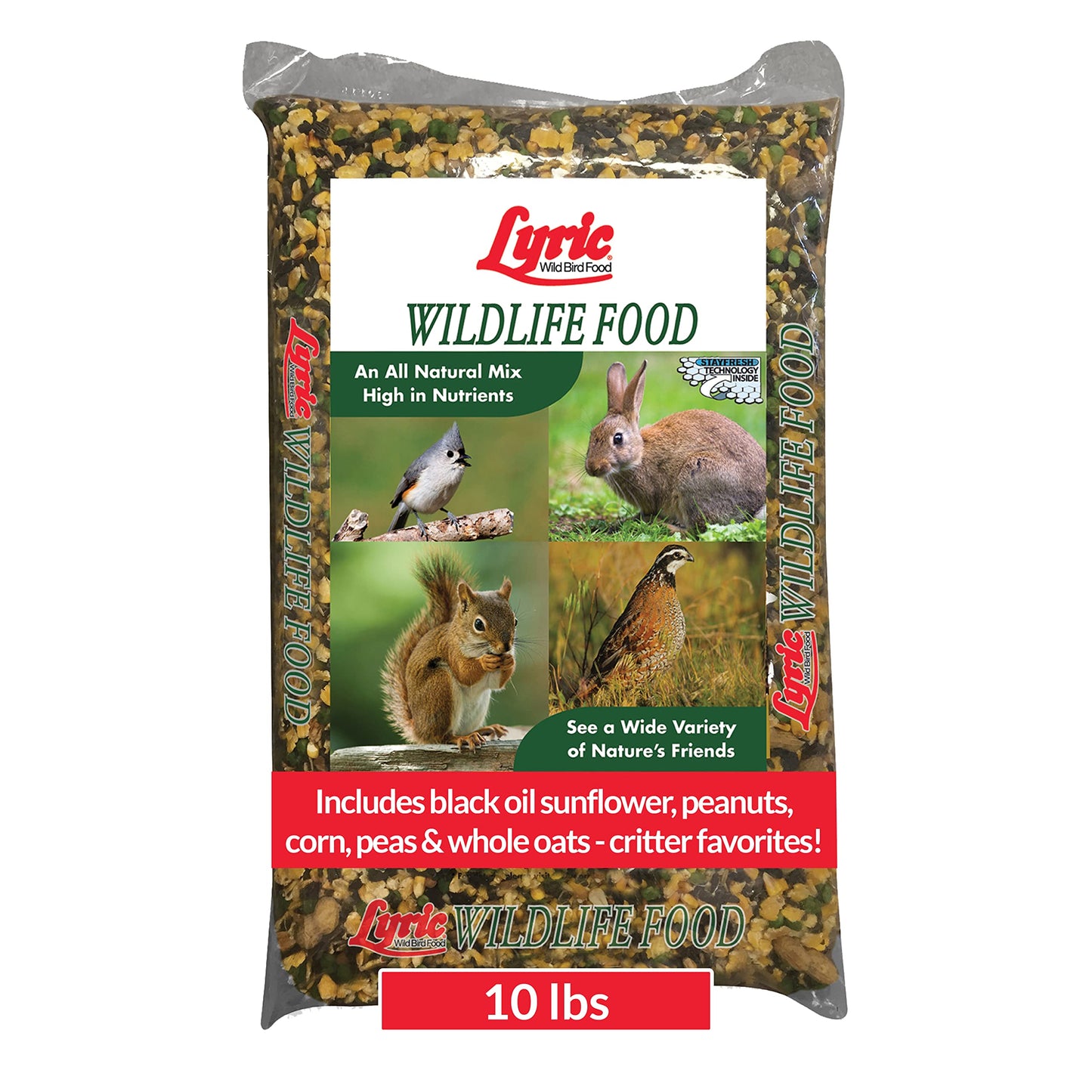 Brand: LyricFeatures: All-natural mix high in nutrients Hand-crafted mix of corn, black oil sunflower, red milo, whole oats, peanuts and green peas. Attracts squirrels, rabbits, turkeys, jays, cardinals, chickadees and many more See a wide variety of natu