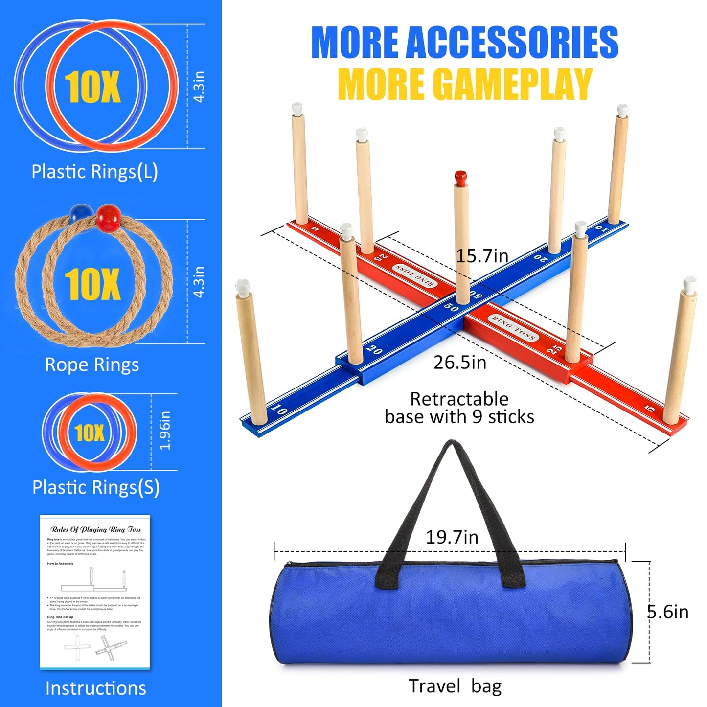 Wooden Ring Toss Game - Indoor- Outdoor Games