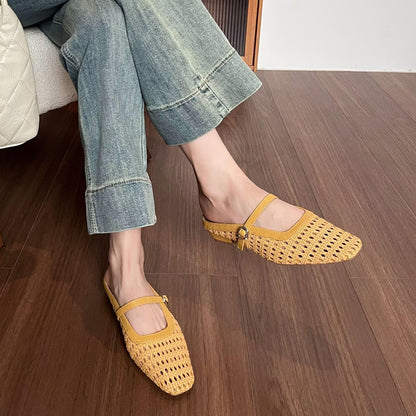 Women's Flat Mules Woven Closed Toe Mesh Slippers