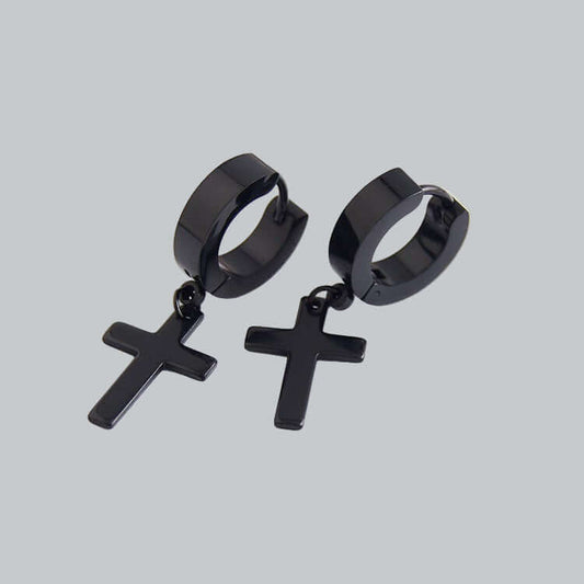 Titanium Steel Cross Earrings featuring sleek black cross design and durable titanium steel construction.