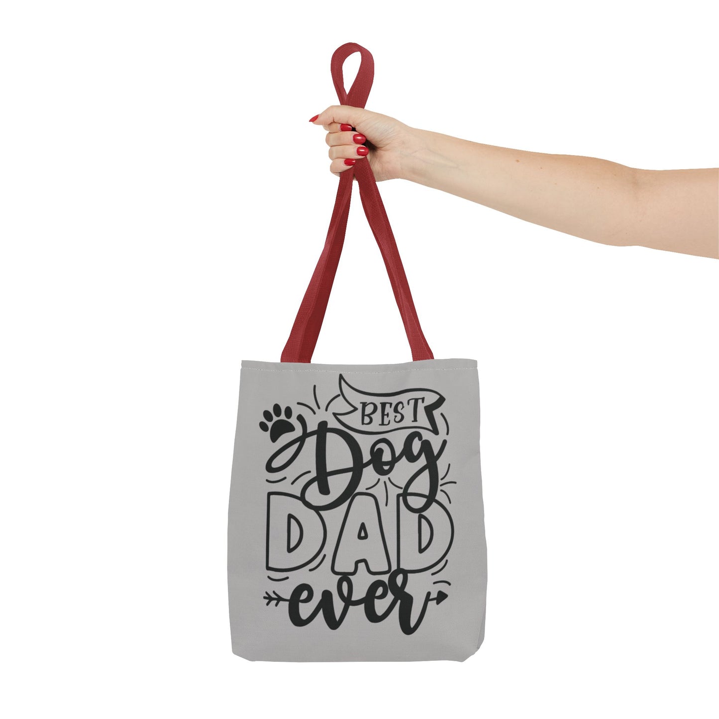 Canvas Tote Bag with 'Best Dog Dad Ever' on front & 'Dog Mom Fur Life' on back, perfect for dog-loving couples. Gives off a cozy and inclusive vibe, suitable for dog parents celebrating special occasions or everyday use.Product features- 100% Polyester bo