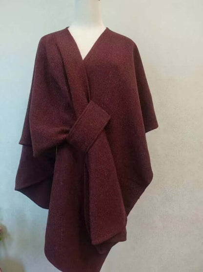 Women's Cotton Twill Cardigan Cape And Shawl in burgundy, perfect for stylish warmth in any season.