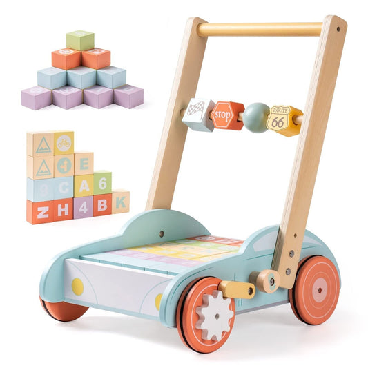 Wooden Baby Walker Push With ABC 123 Blocks