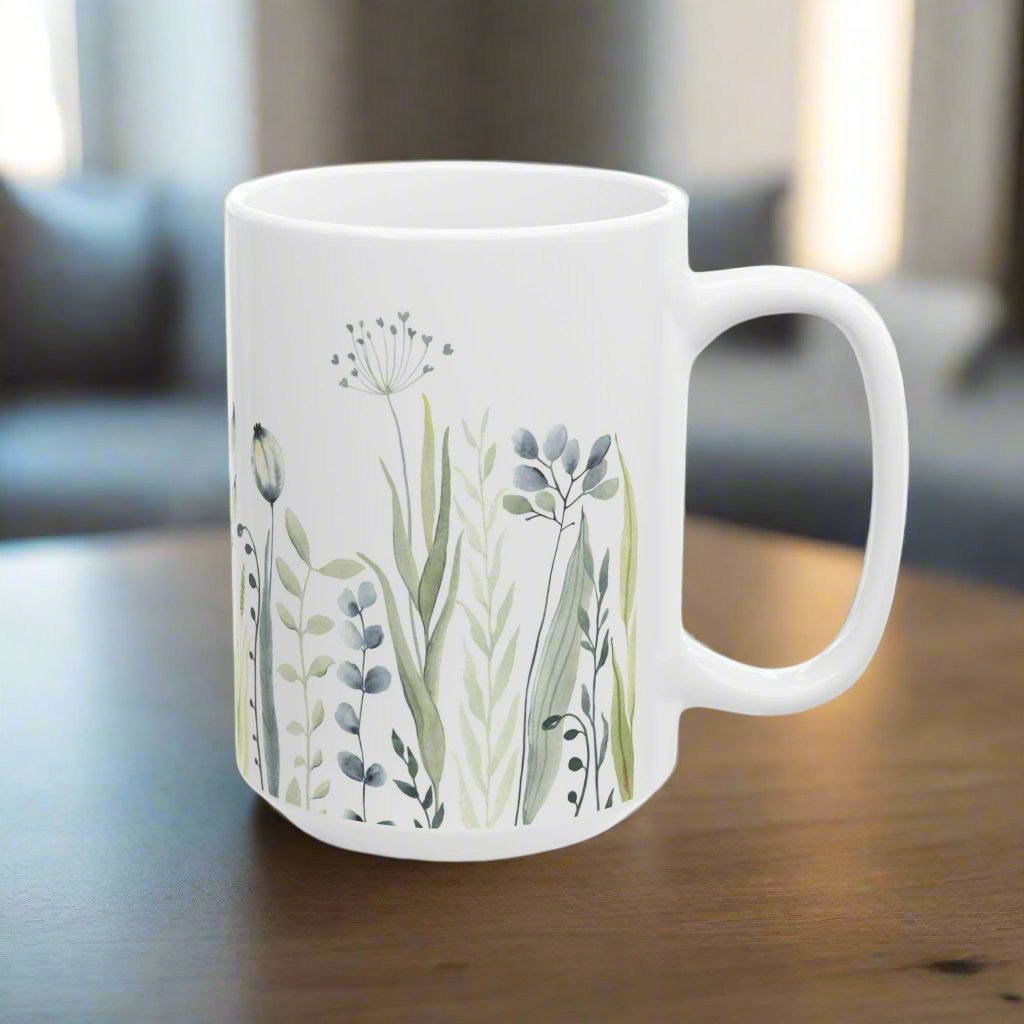 Floral zen ceramic mug perfect for adding a touch of tranquility to your morning routine. With vibrant colors and durable ceramic, this mug is both functional and stylish. Ideal for those who enjoy a calming atmosphere with their daily coffee or tea. Grea