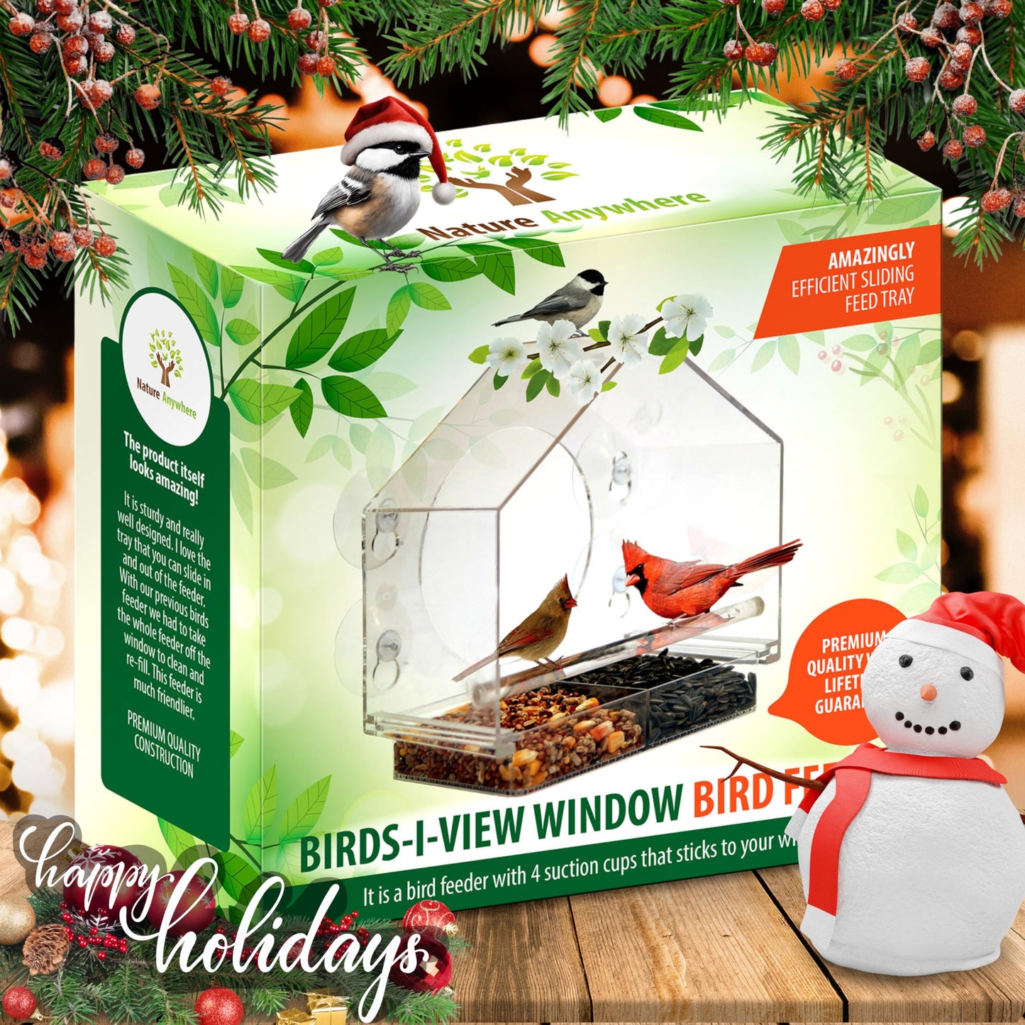 Nature Anywhere Transparent Acrylic Window Bird Feeders for Outdoors - Enhanced Suction Grip, Bird Watching for Cats, Easy-to-Clean, Outdoor Birdhouse Feeder